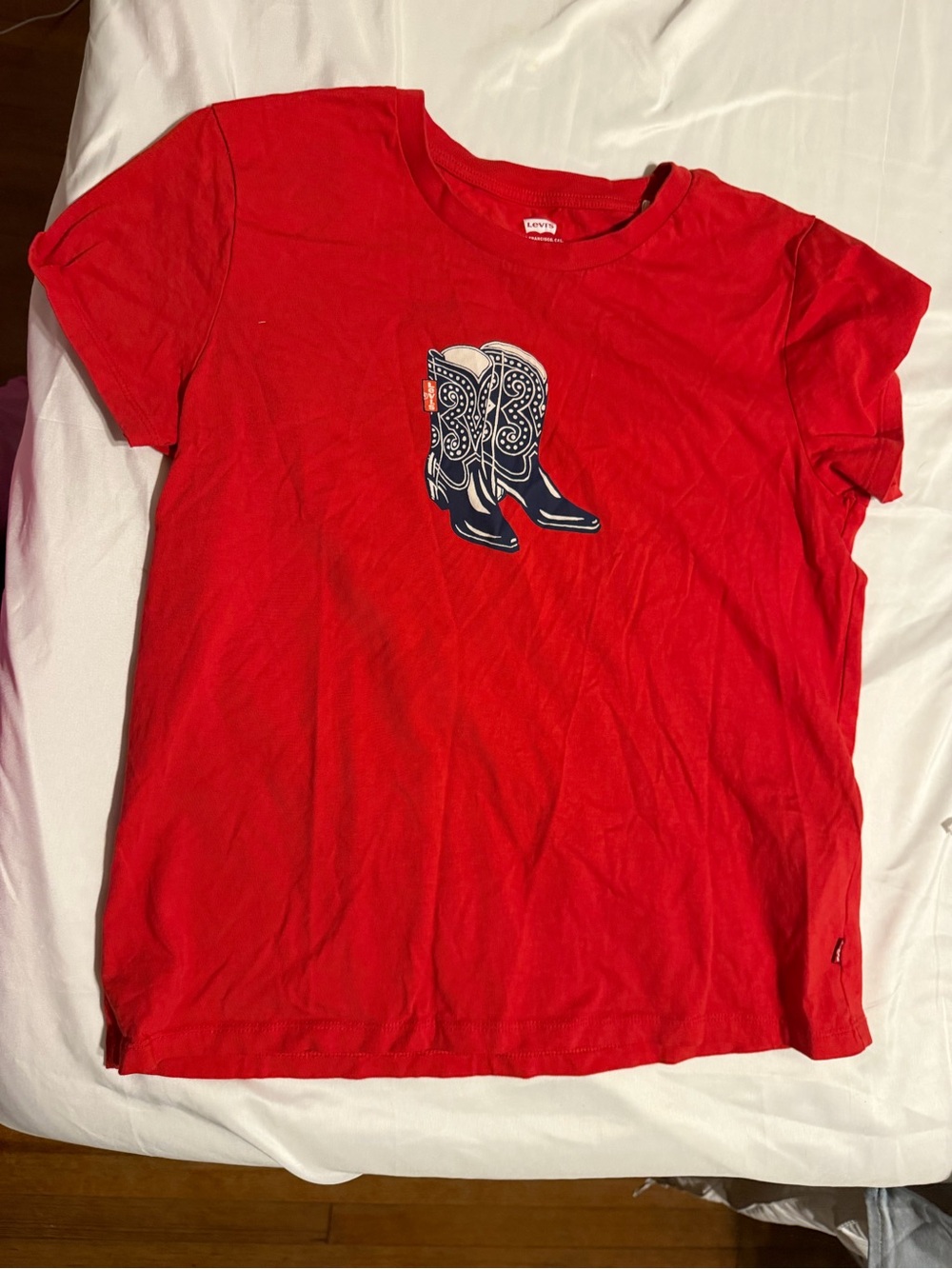 Levi's Red Tee with Navy & Cream Cowboy Boot Graphic